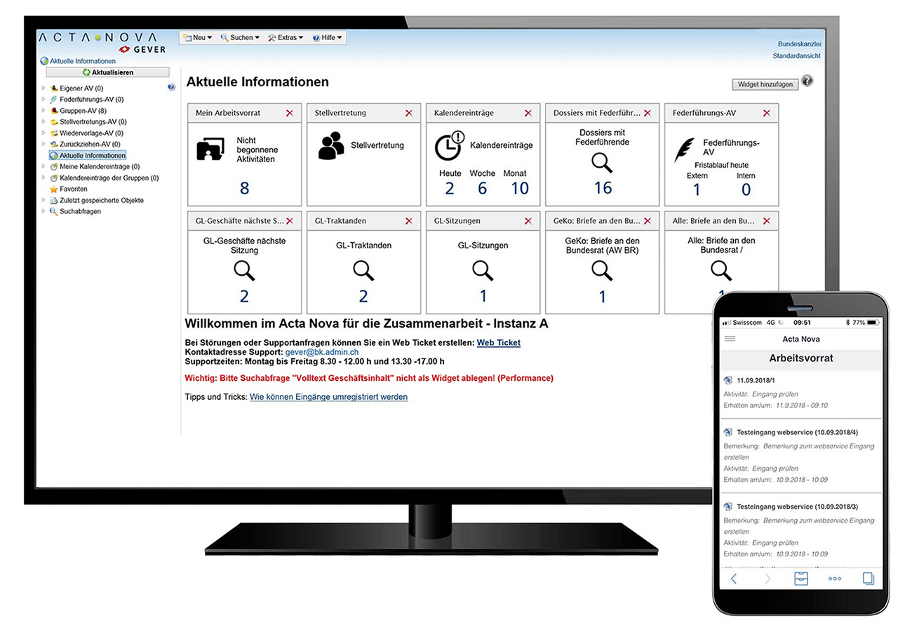 Interface utilisateur d’Acta Nova. Acta Nova est disponible sur smartphone et tablette. 