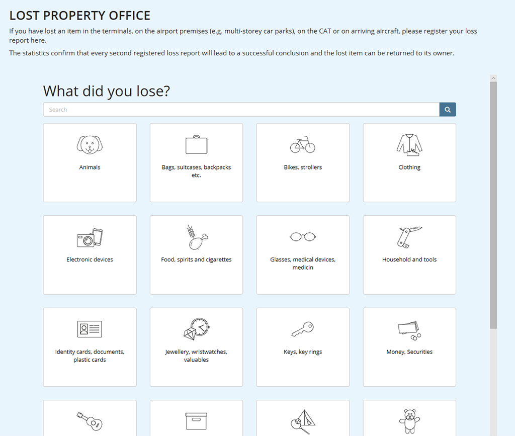 Public interface for lost property reports