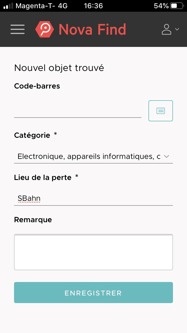 Saisie d’un objet trouvé dans l’application mobile